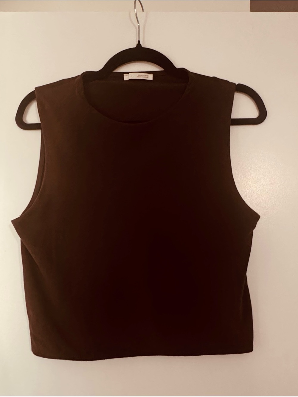 Zara Brown Sleeveless Cropped Knit Top | Size Large